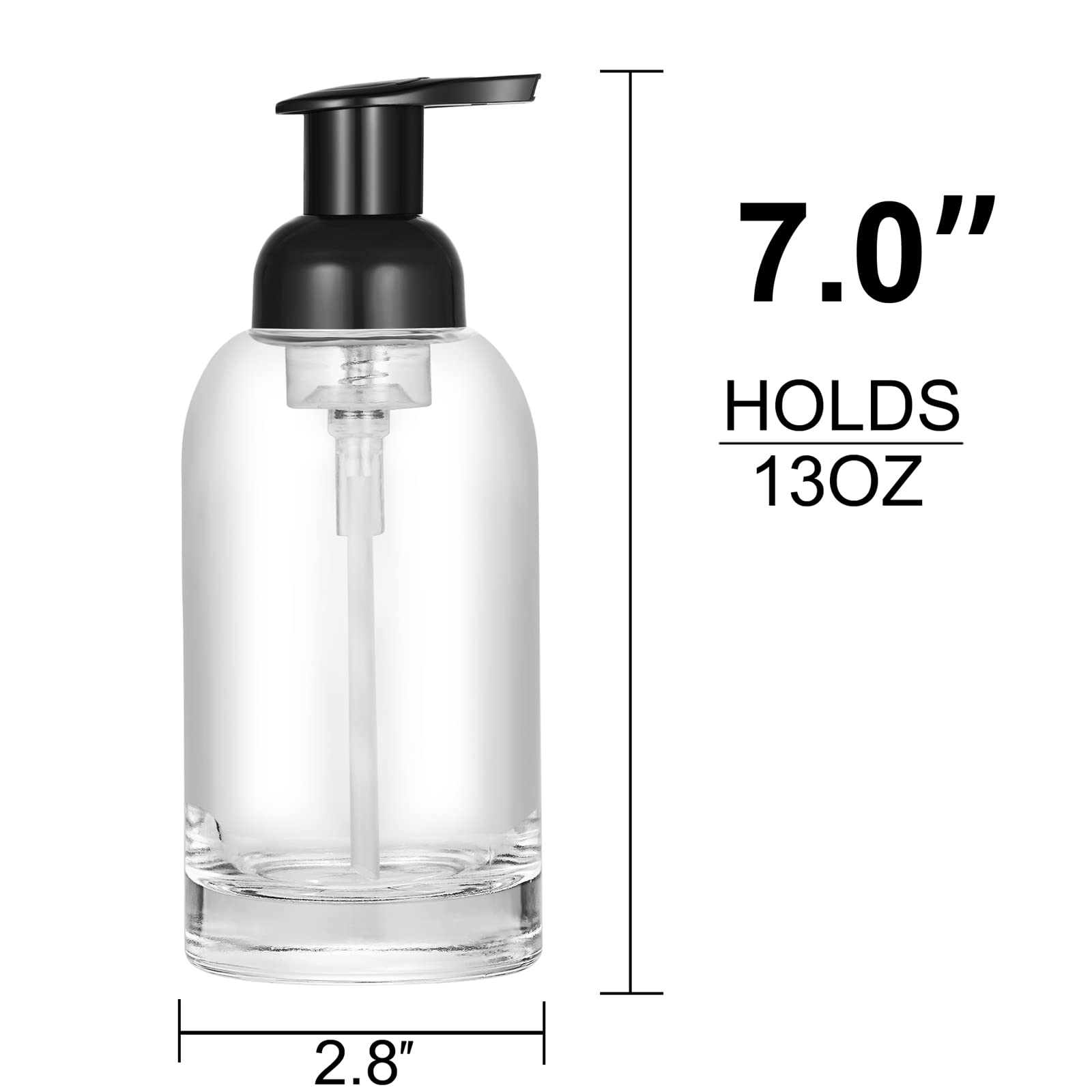 Chbjdan 2 Pack Thick Clear Glass Jar Soap Dispenser With Foaming Pump, 13 Ounce Clear Round Bottles Dispenser With Foaming Pump